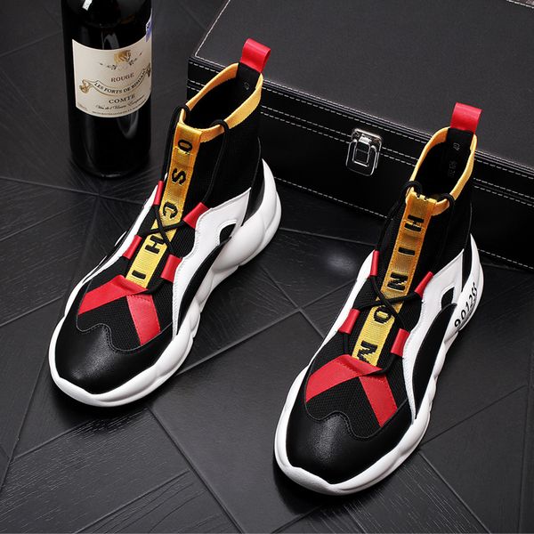 

new men's luxury designer mixed colors mesh causal socks shoes man hip-hop loafers for zapatillas hombre ankle boot, Black