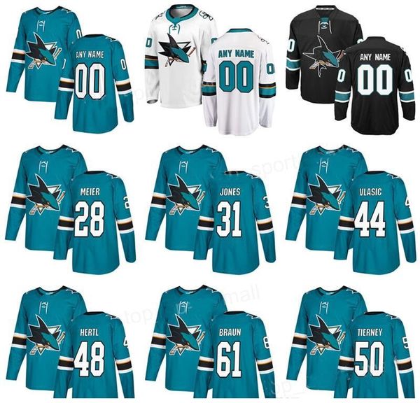 

customized 48 thomas huttel shirt 20 marcus sorensen 31 martin jones 28 timmel 50 cristiani 61 justin braun hockey jerseys, Black;red