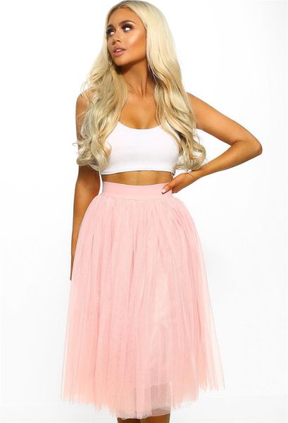 

new fashion women mesh pleated skirts high waist ladies below knee chiffon ladies boho ruffle midi skirt, Black