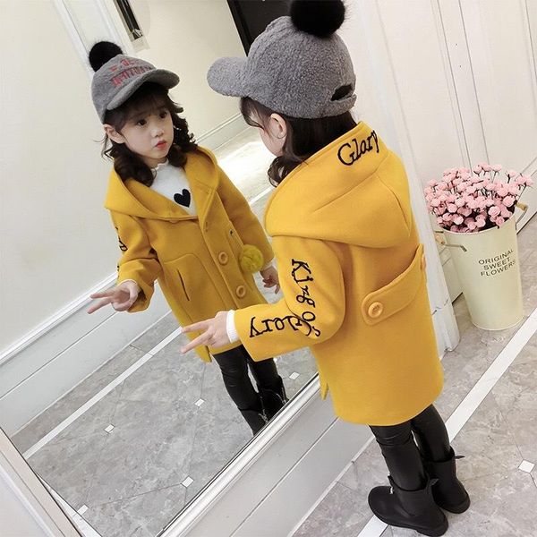 

детская одежда осень и зима моды девушки шерстяные пальто новый outwear длинный толстый шерстяной ветровка ватнике 4-13 years old, Blue;gray