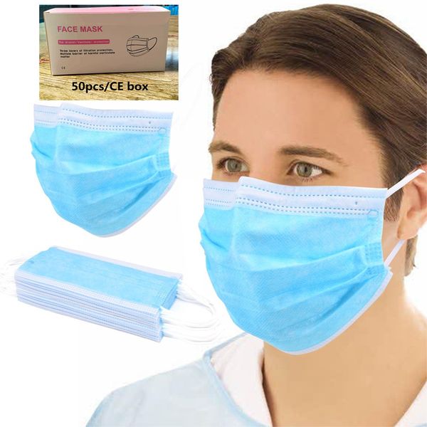 

unique 50pcs/ce box dhl outside non-woven ce 3-layers mask dust-proof mask disposable anti-bacterial public supermarket shopping masks