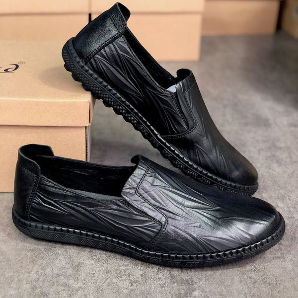 

мужская кожа loafer обувь эллинг на прогулки кожи случайные мокасины из натуральной кожи обувь резиновая подошва с коробкой, Black