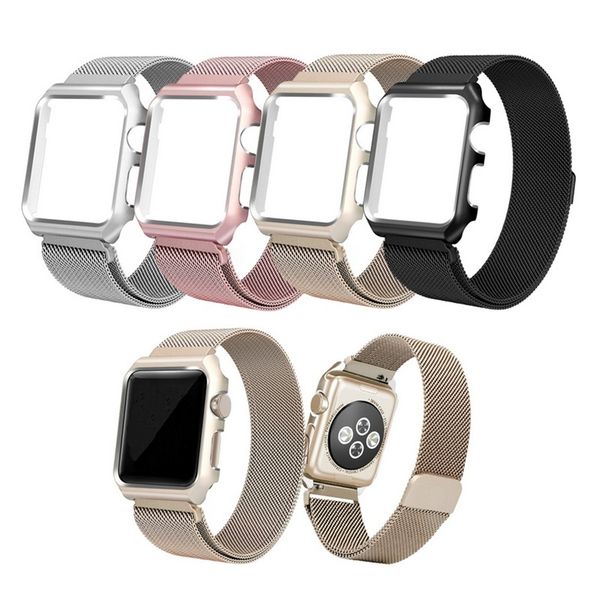 

For Apple Watch Series4/3/2/1 Milanese Stainless Steel Watch Band with protective case Strap Magnetically absorbed watch strap 38mm/42mm
