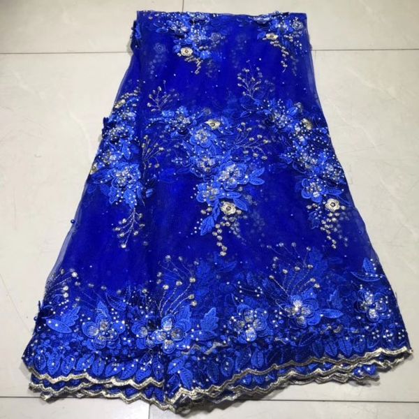 

blue 2020 tulle french lace pearls fabrics 3d embroidered african nigerian lace fabric for party dress, Pink;blue