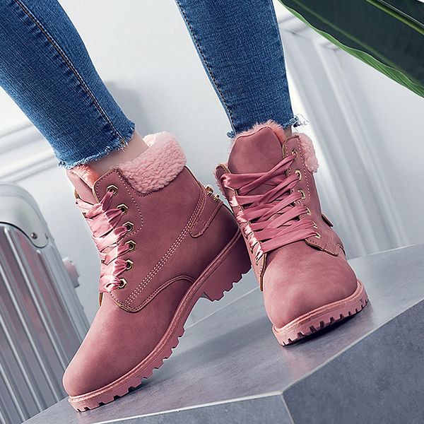 

winter women boots 2019 new fashion solid lace-up casual shoes woman warm velvet ankle boots women shoes round toe pu snow, Black