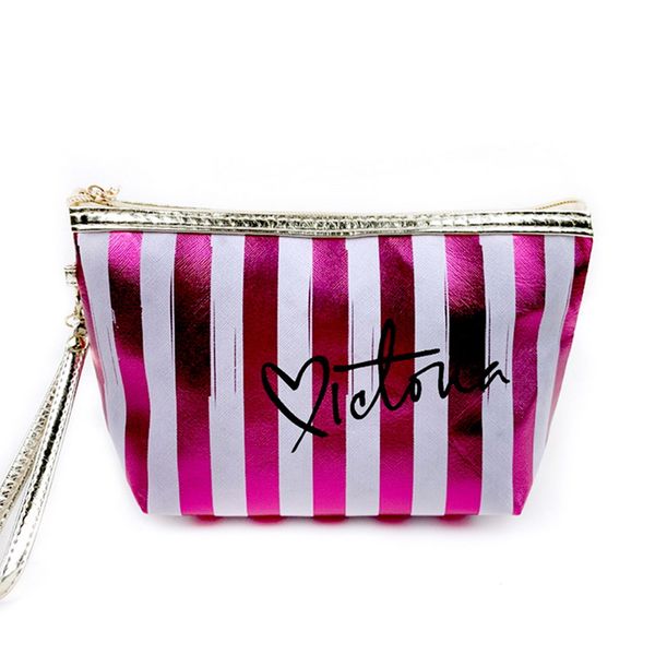 

portable makeup case women cosmetic bags storage bags pouch travel organizer purse wristlet with zipper striped 2019 new