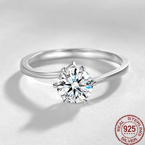 

classic elegant solitaire ring genuine 925 sterling silver wedding rings for women 6mm 1 carat cz diamant engagement ring xr404, Slivery;golden