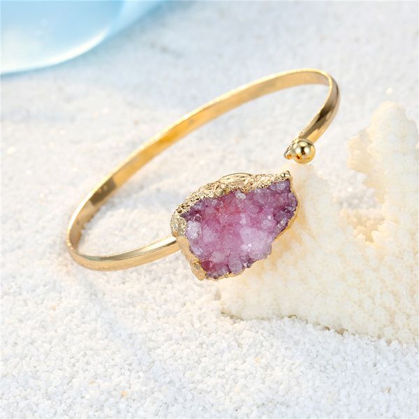 

dayoff european punk fashion hand cuff bangle charms natural stone bracelets women irregular drusy druzy bracelet jewelry db18, White