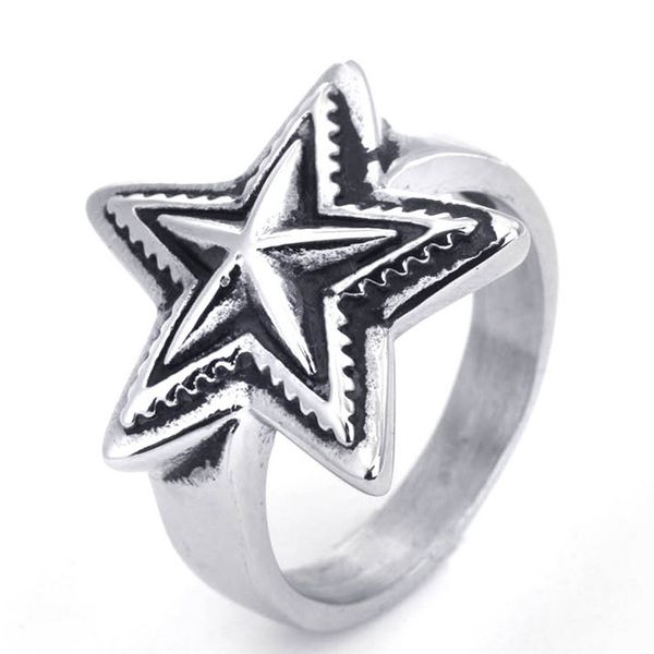 

christmas stainless steel five-pointed star ring retro men titanium steel star ring europe and america accessories xl1412, Silver