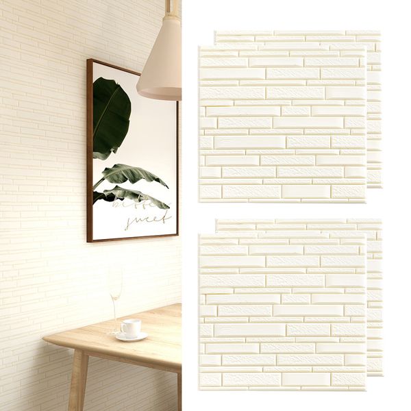 

4xself-adhesive 3d wall stickers brick style wall paper pe foam panel white