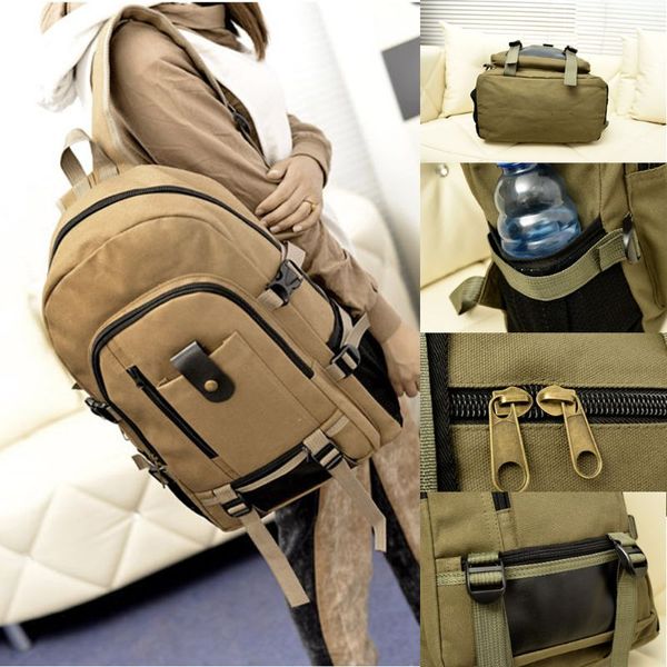 

men canvas backpack large capacity lapdaypack travel bookbag teenagers schoolbag u50c