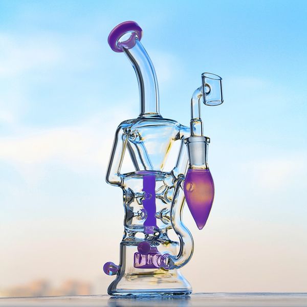 10 polegadas Óculos Bong Klein Recycler Dab Rigs Fumar Tubos De Vidro Bongos De Água Chicha Com 14mm Banger