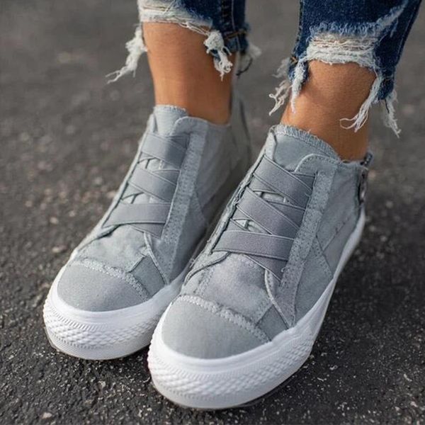 

women's sneakers flat platform women canvas shoes elastic band comfortable casual female vulcanized shoes zipper ladies, Black