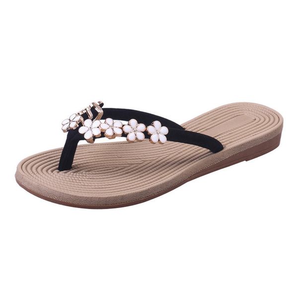 

sagace beach slippers women flat-bottom flower flip flops sandals slipper shoes women solid color slippers summer outdoor, Black