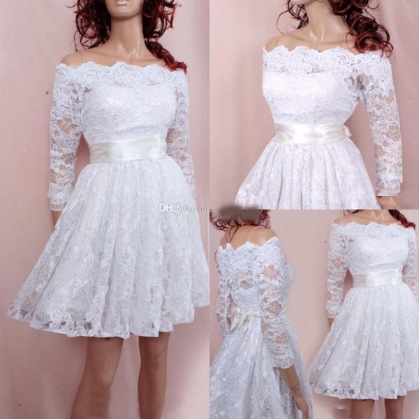 

new arrival white lace homecoming dresses short bateau neck 3/4 long sleeve knee length bow sash graduation dresses, Blue;pink