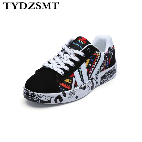 

2020 summer woman sneakers white casual shoes lovers printing fashion flat ladies vulcanized shoes, Black