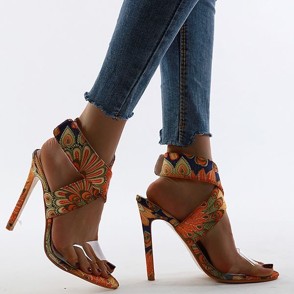 

spring new peacock blue sandals women's stiletto heels european and american 35-40 yard open toe women's shoes, Black