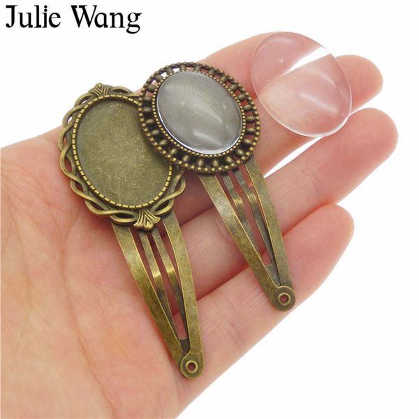 

julie wang antique bronze hairpins setting blank base matching glass cabochon hairgrip girl women fashion hair clip barrette, Golden;white