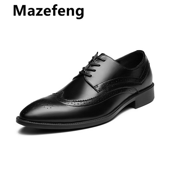 

mazefeng 2019 big size 38-47 men dress shoes black wedding shoes winter pointed toe flat business british lace up oxfords