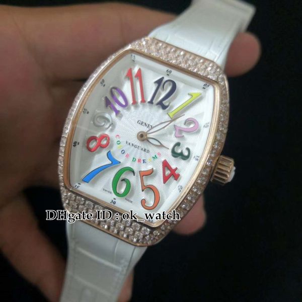 

new ladies'collection v 32 sc fo col drm d womens quartz watches diamond bezel rose gold case ladies fashion watches white rubber strap, Slivery;brown