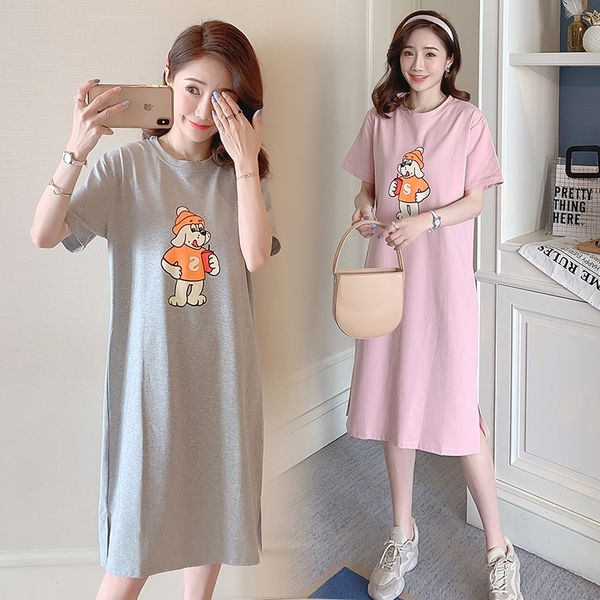 

6005#maternity dress summer cotton t shirt cartoon cacual short sleeve loose stylish dress for pregnant women mom, White