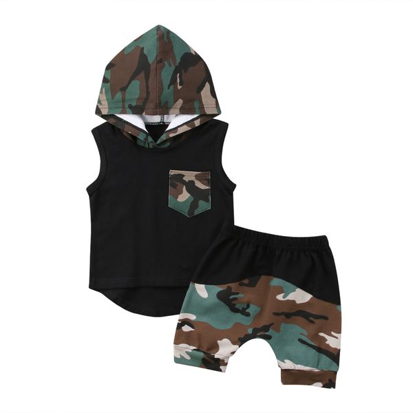 

2019 newborn toddler kid baby boy hooded clothes sets o-neck sleeveless t-shirt camo pants outfit set clothes wholesale hot, Pink;blue