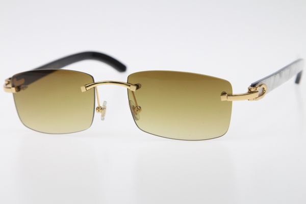 

2020 wholesale white inside black buffalo horn with vertical stripes rimless glasses 8200757 rimless sun glasses sunglasses new, White;black