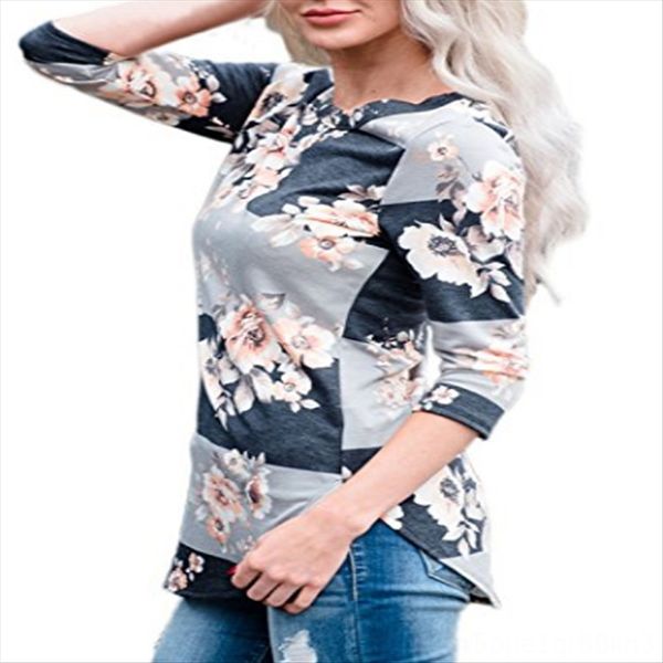 

autumn round collar with seven sleeves casual printed autumn round collar with seven sleeves casual printed t-shirt t-shirt top, White