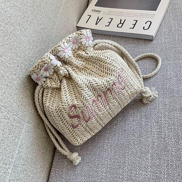 

38# 2020 woven women's bag new summer embroidery retro beach crossbody bag fashion lace wild drawstring bucket woven