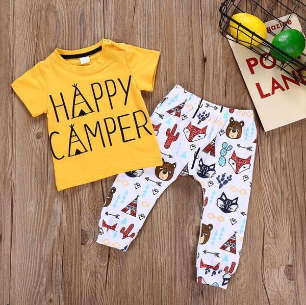 

baby boy одежда животные малыш желтая футболка + брюки 2 шт. набор наряды письмо печати повседневная детская одежда костюм младенца бутик 0, White