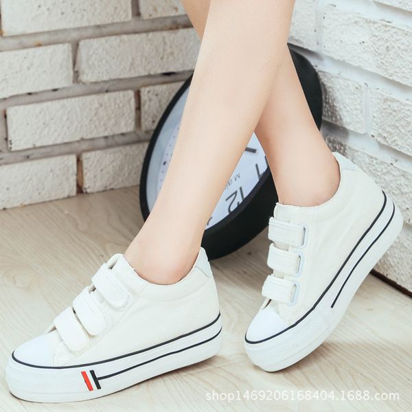 

spring canvas shoes women's increased thick platform women's white korean plate shoes student tide, Black
