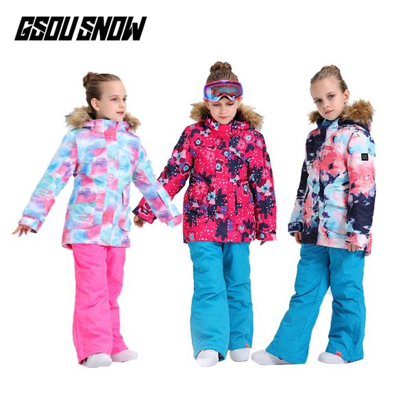 

gsou snow ski suit kids girls warm snowboard jacket pants winter waterproof wind resistant outdoor snowboard twins sport wear