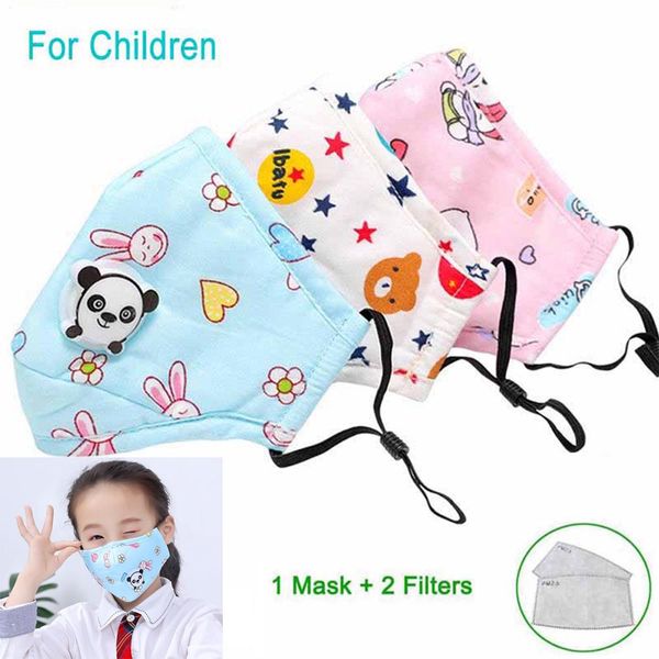 

cute children party masks with 2 filters and panda tiger shape breath valve dust washable printed outdoor cotton face masks for boys girls
