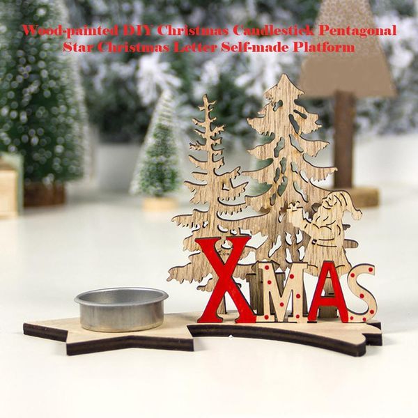 Christmas Decorations Wooden Painted Diy Christmas Candlestick