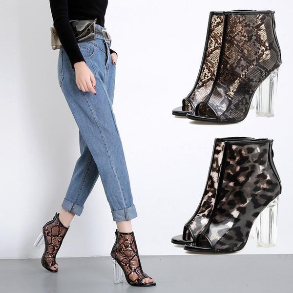 

women sandals summer mouth fish transparent crystal high coarse with rome leisure time cool boots designer sandals, Black