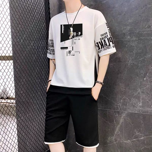 

summer thin men clothing sets tracksuit men ropa hombre hip hop sportswear male suits harajuku tees & knee length pants, Gray