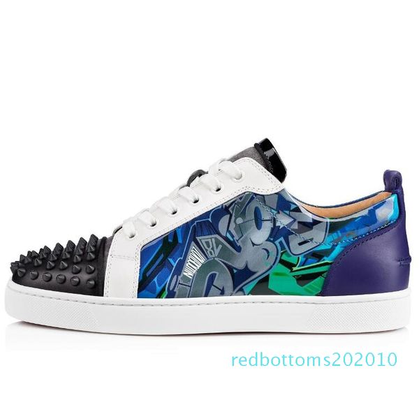 

brand-new low junior spikes red bottom sneakers graffiti patent leather round-toe casual outdoor studs wedding party r10, Black