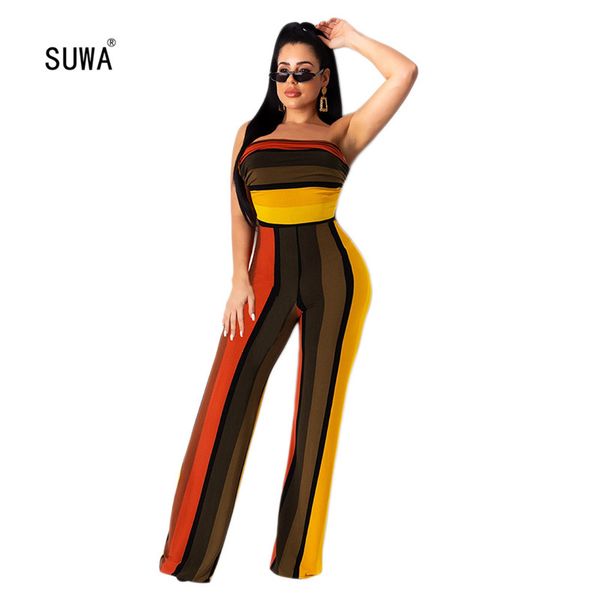 

2020 summer new arrival strapless sleeveless jumpsuits beach mature fashion wild joker women long wide leg jumpsuits, Black;white