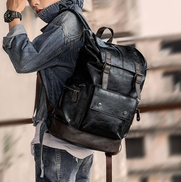 

leather sport bag backbags anti lapbackpack men vintage theft bagpack male travel school for boys computer cslpj, Red;black