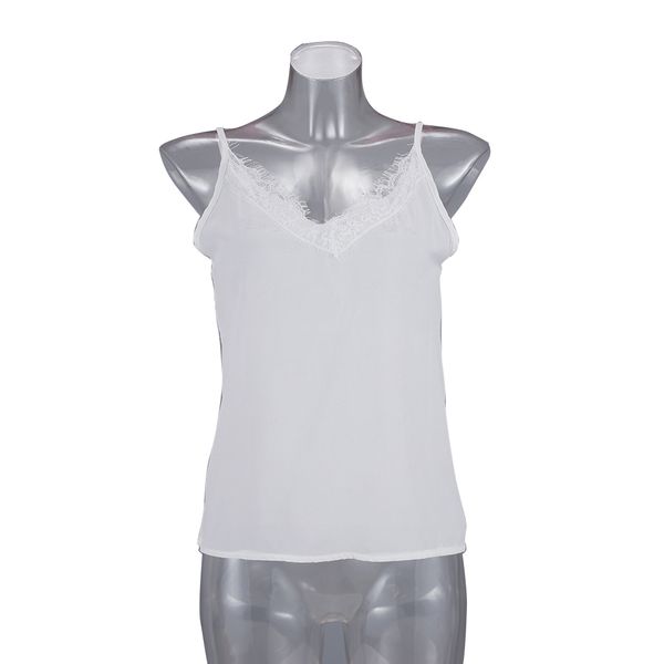 

solid casual v neck soft cami daily summer open back party women tank bare shoulders loose lace, White