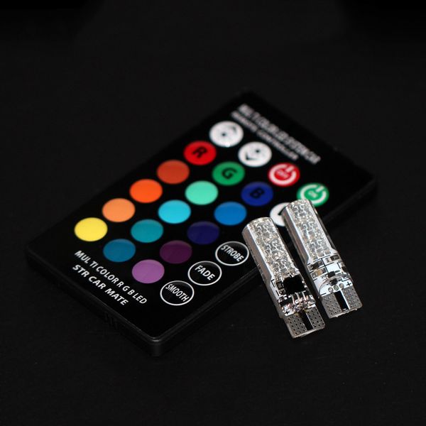 

2pcs car clearance lights width lights source multi-color rgb led t10 w5w car interior fancy dome read bulb remote