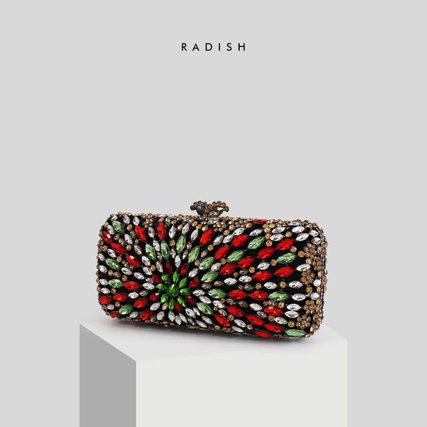 

radish multi color crystal women beaded black evening metal clutches bag wedding party prom bridal handbag purse