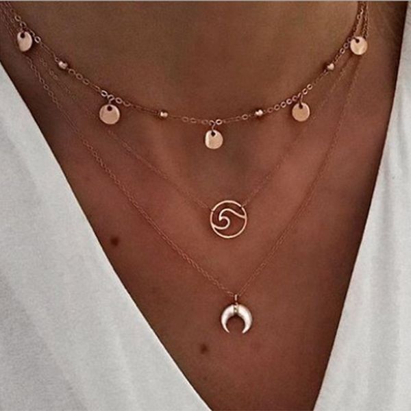 

iparam vintage golden shell crystal necklace bohemian women multi-layer tassel coin pendant necklace 2019 fashion collar jewelry, Silver