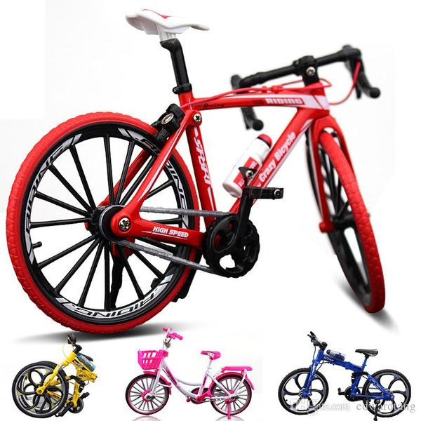 Brinquedo de bicicleta Modelo Diecast, bicicleta de montanha dobrável, bicicleta de corrida de estrada, bicicleta rosa da menina da cidade, ornamento, para presentes de aniversário da criança, coletar, 2-1