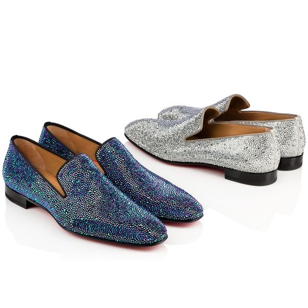 

luxury fashion red sole shoes men wedding dress rhinestone strass shoes flat red bottom loafers shoes slip on flat business fashion men walk, Black
