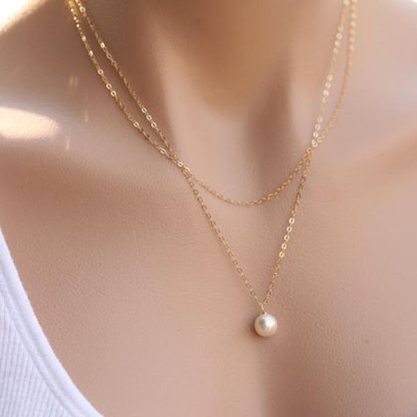 

elegant simulated pearl necklace fashion double layer v necklaces for bridesmaid gifts, Golden;silver