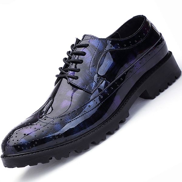

black blue oxford shoes for men italian formal ballroom dress footwear new male patent leather flats shoes