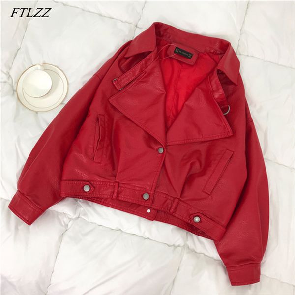 

women's leather & faux ftlzz autumn jacket women loose turndown collar single breasted motorcycle coats, Black