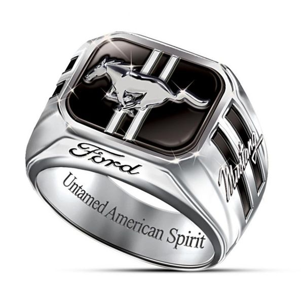 

new domineering s925 silver american ford sports car mustang car jewelry men's engagement wedding gift ring, Golden;silver