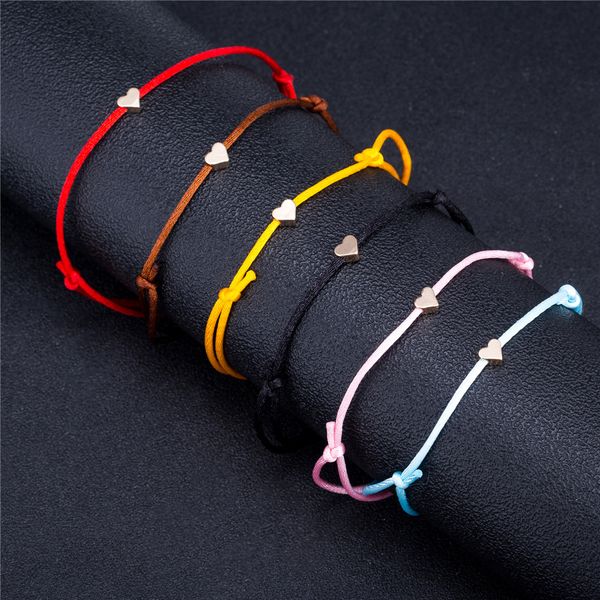 

romantic gold color heart simple thread string bracelet for women men handmade red thread rope jewelry one piece, Golden;silver